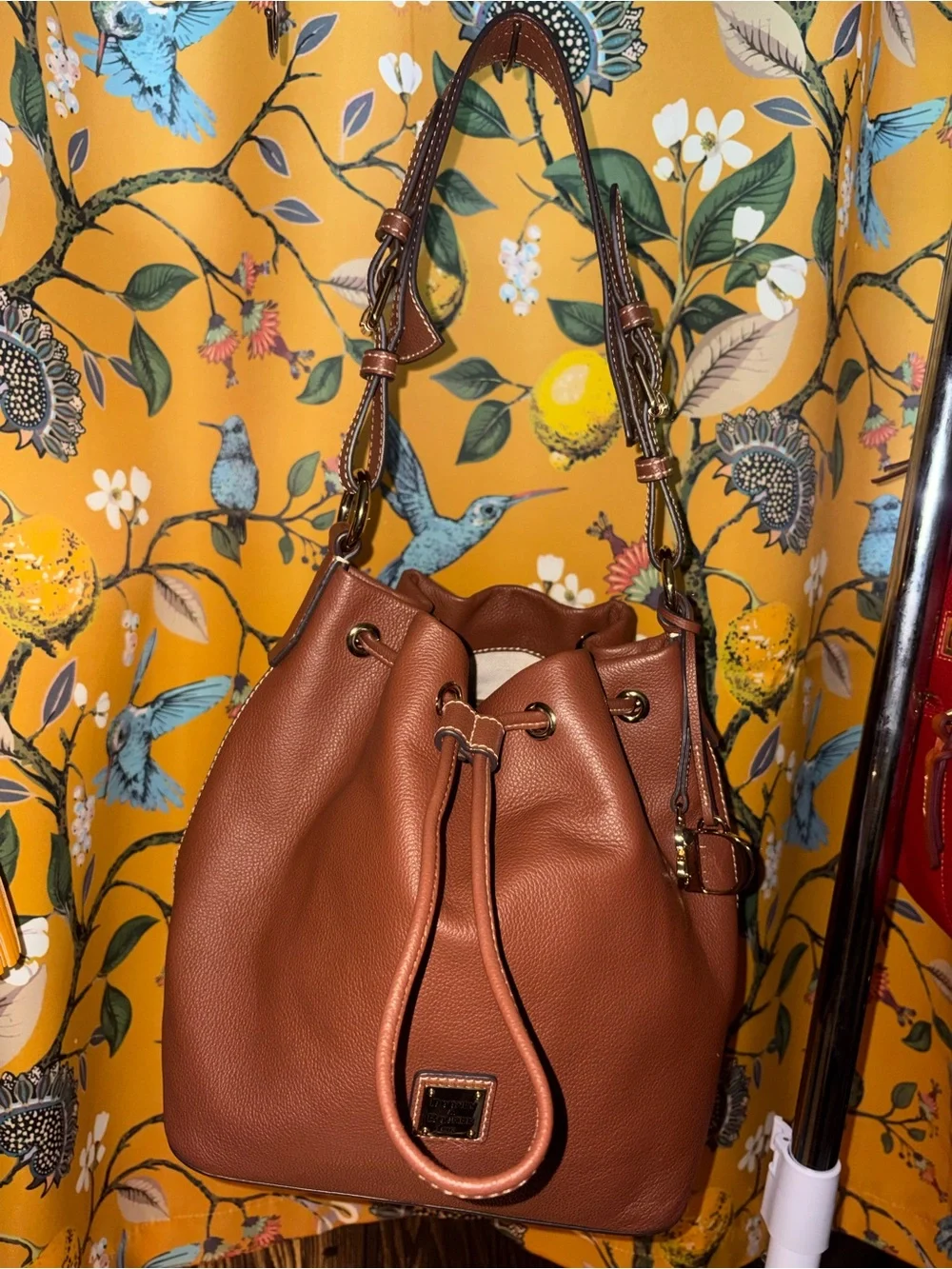 Dooney and Bourke Sorrento Brown Drawstring Bucket Bag